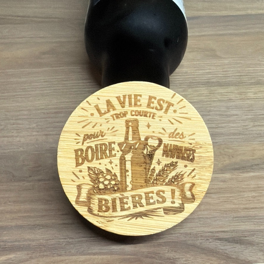 Ouvre-bouteille magnétique en bambou à personnaliser — logo, texte ou visuel