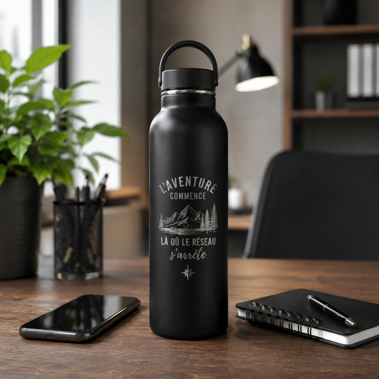 Gourde isotherme inox gravée au laser — personnalisée à votre marque
