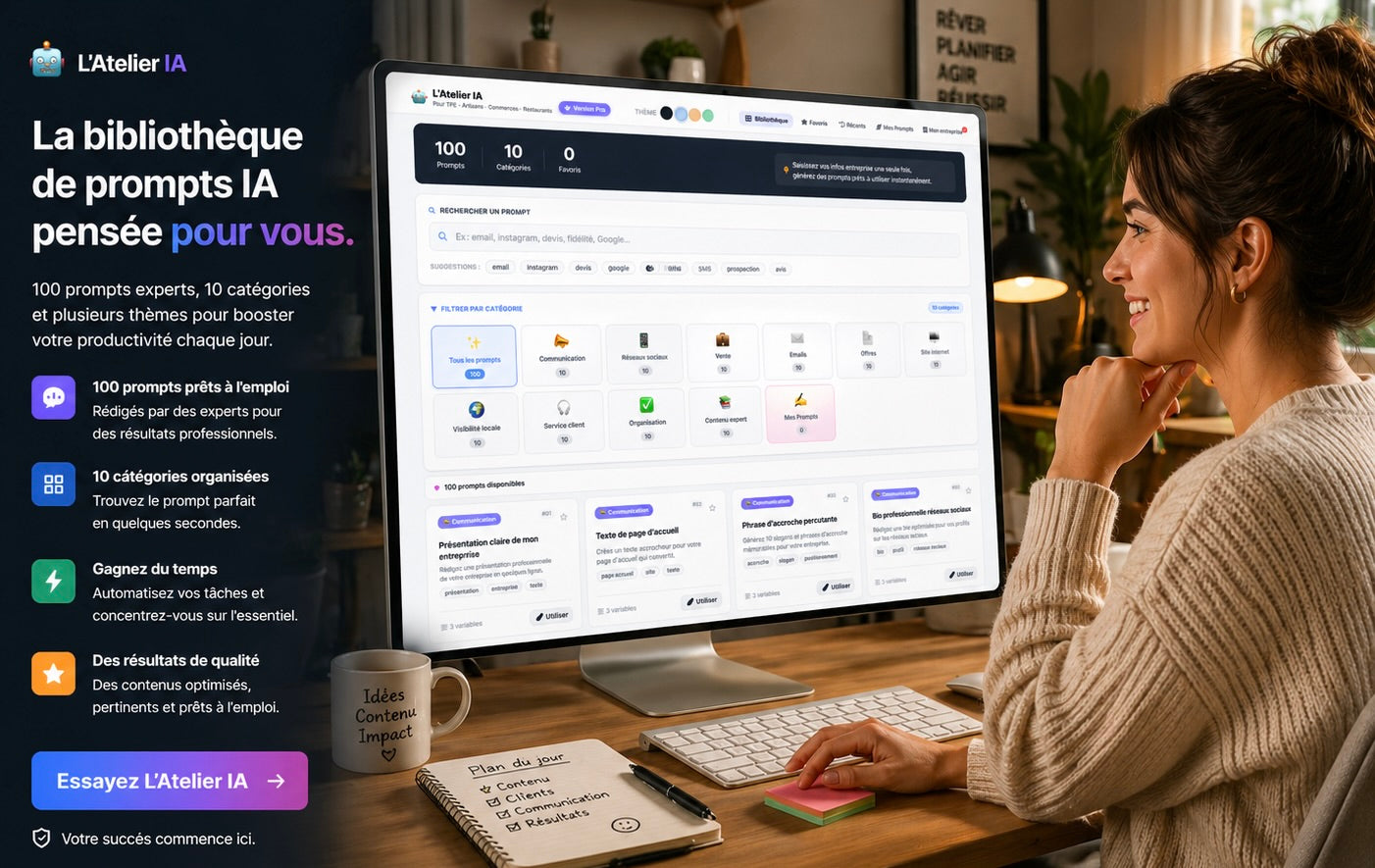Application Atelier IA — profil entreprise enregistré pour personnaliser les prompts