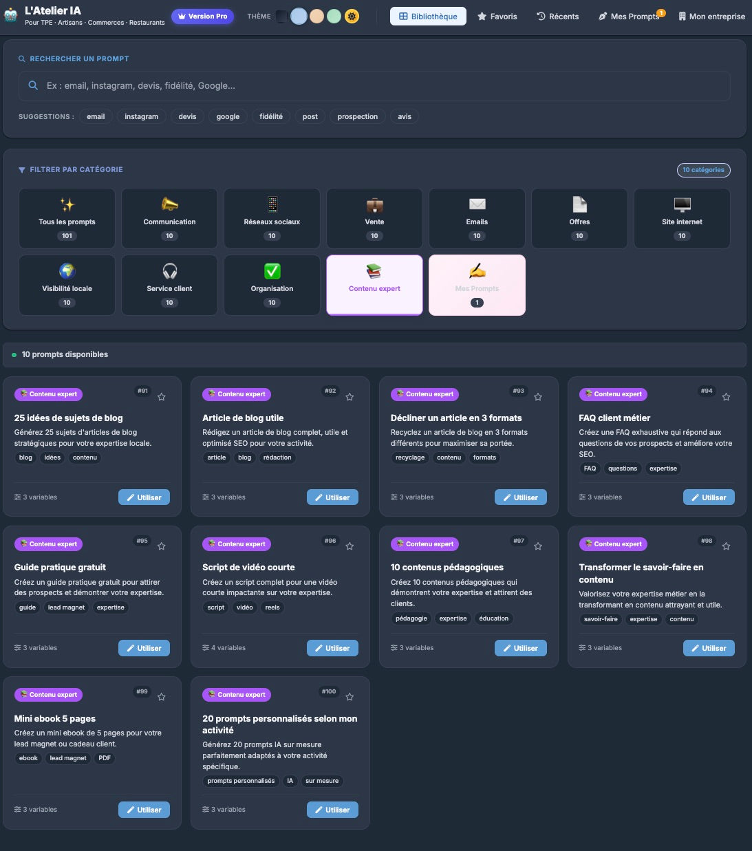 Application Atelier IA — exemple de prompt prêt à l'emploi pour les réseaux sociaux